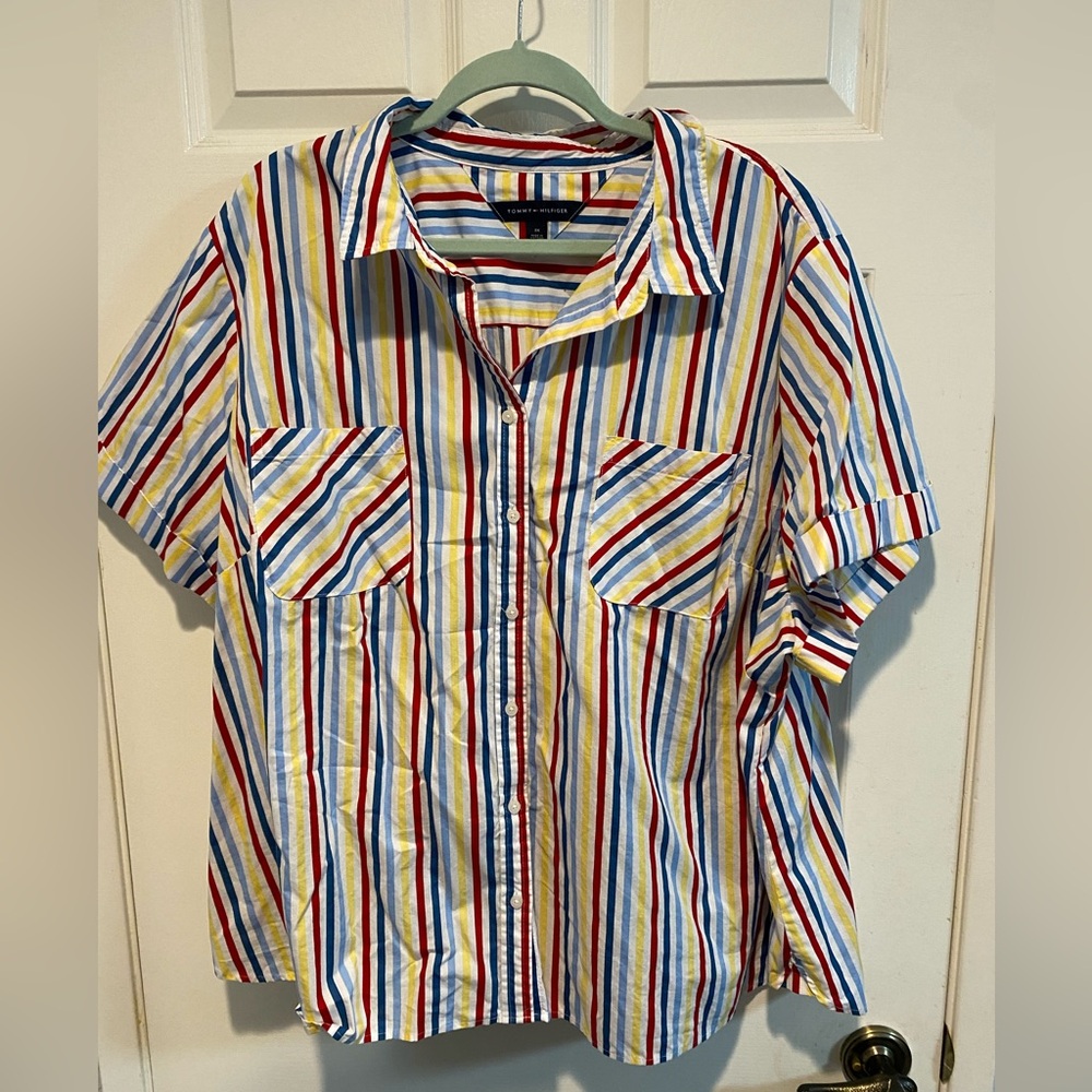 Retro Striped Short Sleeve Button Down